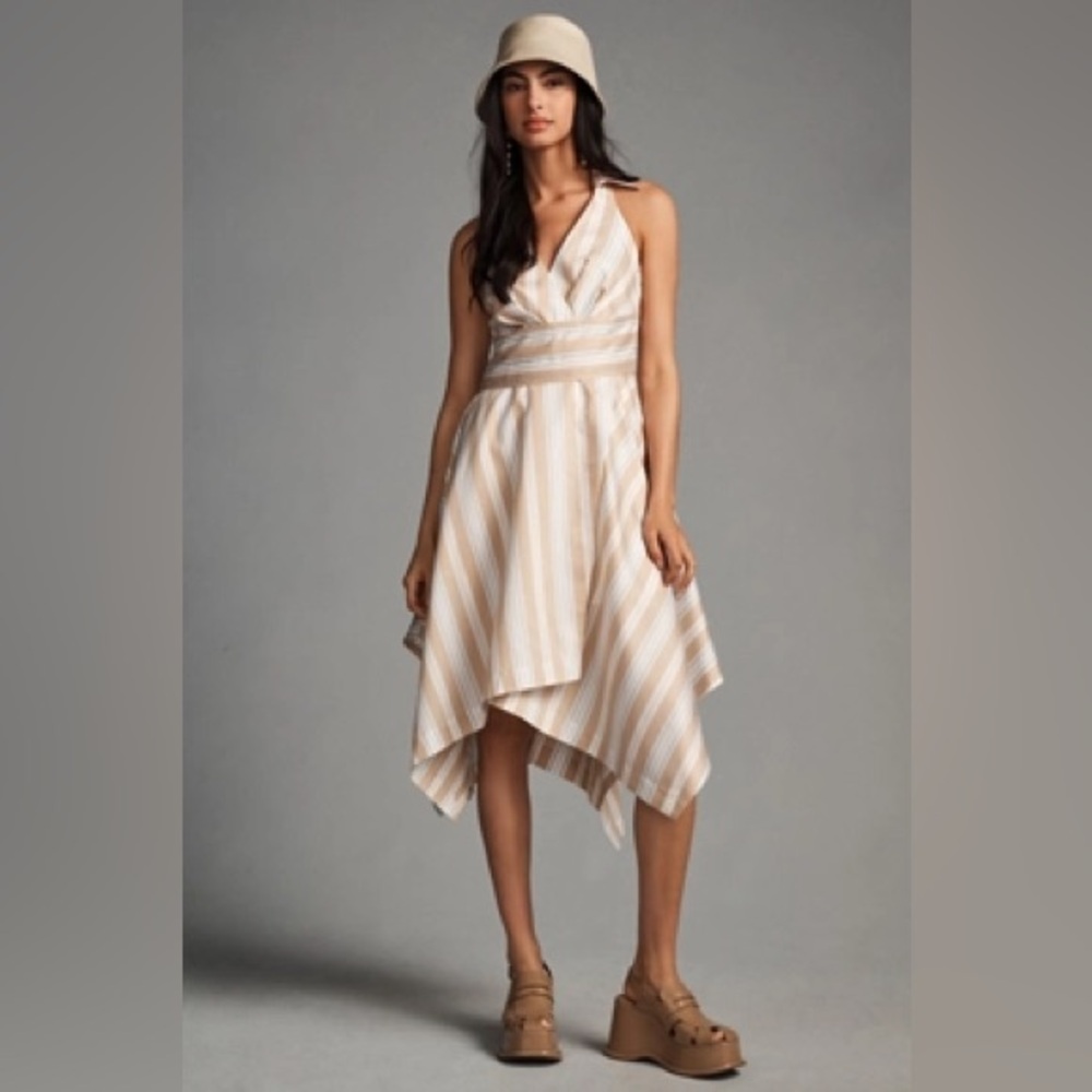 Maeve Anthropologie NWT Asymmetrical Wrap Shirt Dress Collared Striped- Size 14